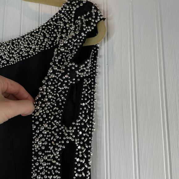 SHO MAX Originals Long Silk Black Dress Silver Beading Gown - Picture 4 of 12